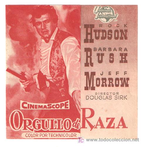 Cine: ORGULLO DE RAZA PROGRAMA DOBLE UNIVERSAL ROCK HUDSON BARBARA RUSH - Foto 1