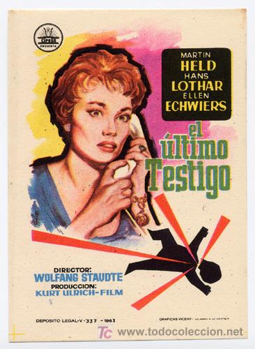 Cine: EL ULTIMO TESTIGO PROGRAMA SENCILLO CIFESA MARTIN HELD HANNS LOTHAR - Foto 1