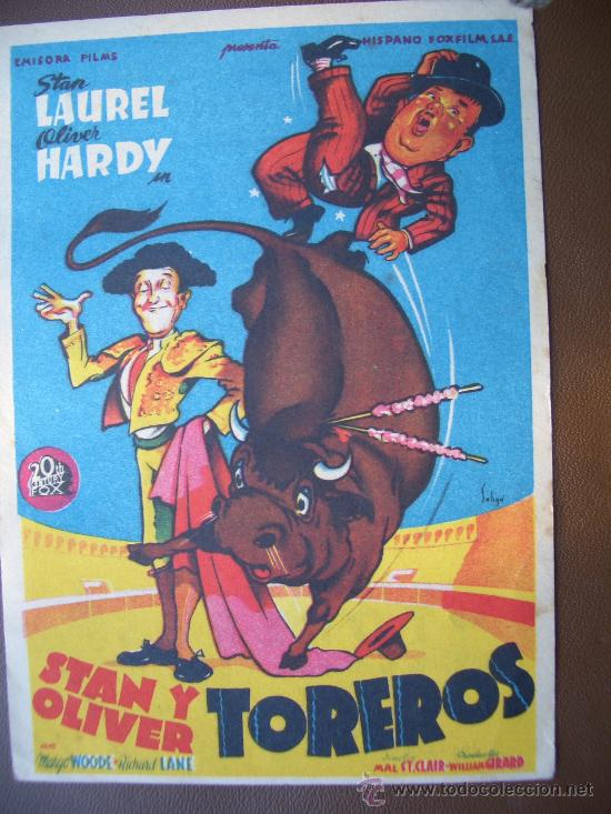 Foglietti di film di film antichi di cinema: STAN Y OLIVER TOREROS ( DORSO IMPRESO