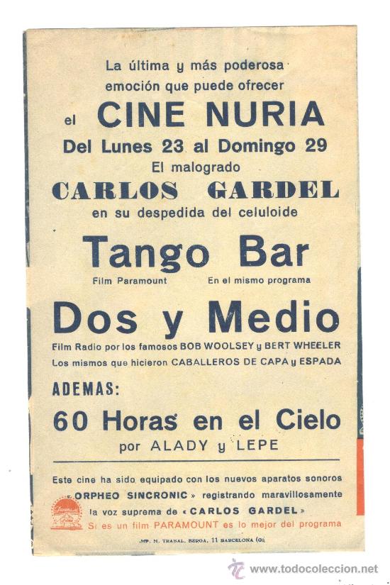 Cine: Programa de mano Tango Bar - Foto 2