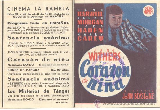 Cinema: CORAZON DE NI&Ntilde;A JANE WTHERS DOBLE
