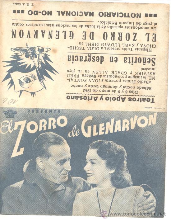 Foglietti di film di film antichi di cinema: EL ZORRO DE GLENARVON DOBLE C/P 1943 JOAN FONTALNE REBECA FRED ASTAIRE GRACE ALLEN
