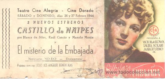 Foglietti di film di film antichi di cinema: EL MISTERIO DE LA EMBAJADA DOBLE C/P  VICTORIO KOWA LAURA SOLARI MARGIT SYMO 1944