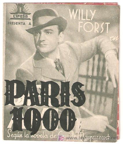 Cine: PARIS 1900 PROGRAMA DOBLE CIFESA WILLI FORST OLGA TSCHECHOWA - Foto 1