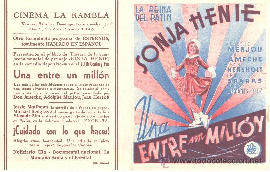 Cine: UNA ENTRE UN MILLON 1945 SONJA HENIE DOBLE C/P
