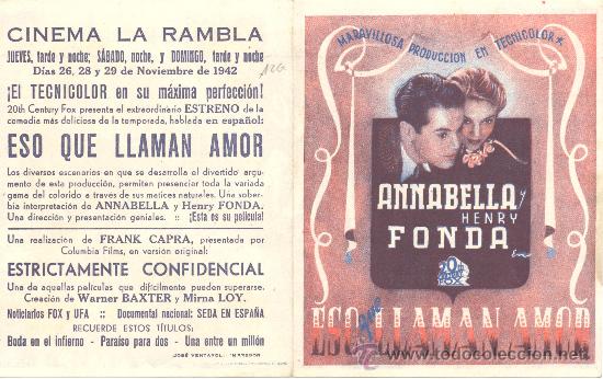 Cinema: ESO QUE LLAMAN AMOR DOBLE C/P ANNABELLA Y HENRY FONDA 1942