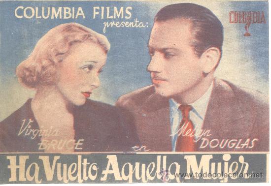 Cine: HA VUELTO AQUELLA MUJER DOBLE C/P VIRGINIA BRUCE MELVYN DOUGLAS