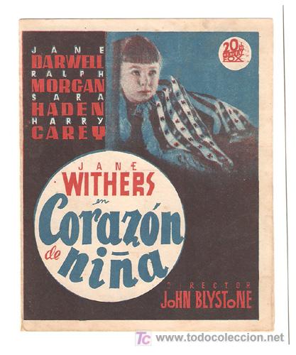 Cine: CORAZON DE NI&Ntilde;A PROGRAMA DOBLE 20TH CENTURY FOX JANE WITHERS JANE DARWELL - Foto 1