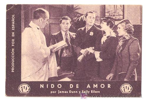 Cine: PTCC 430 NIDO DE AMOR PROGRAMA TARJETA FOX WILL JAMES DUNN SALLY EILERS C2 - Foto 1
