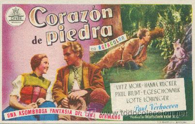 Foglietti di film di film antichi di cinema: CORAZON DE PIEDRA (con publicidad del cine)