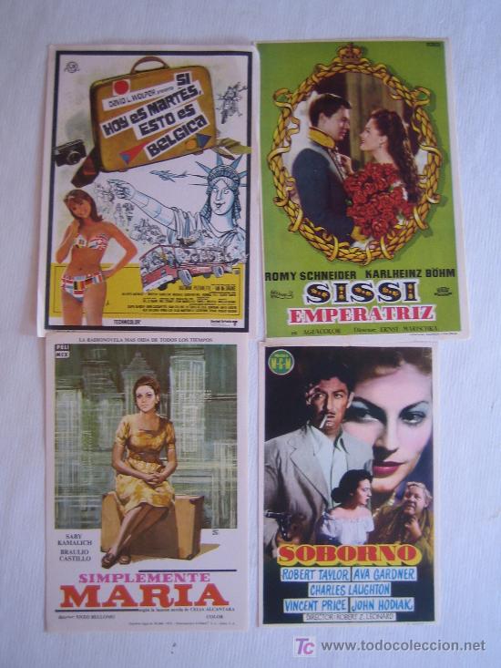 Folhetos de m&atilde;o de filmes antigos de cinema: Lote 4 folletos de mano