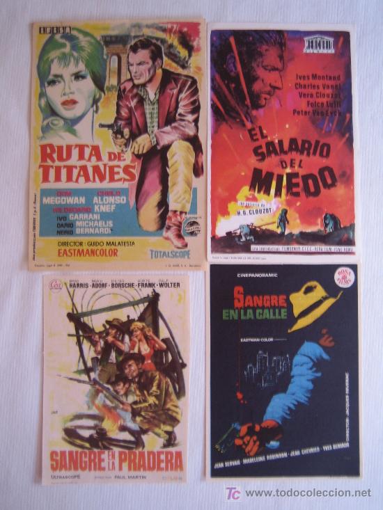 Folhetos de m&atilde;o de filmes antigos de cinema: Lote 4 folletos de mano