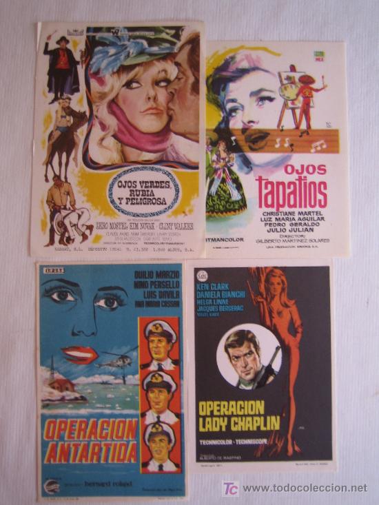 Folhetos de m&atilde;o de filmes antigos de cinema: Lote 4 folletos de mano