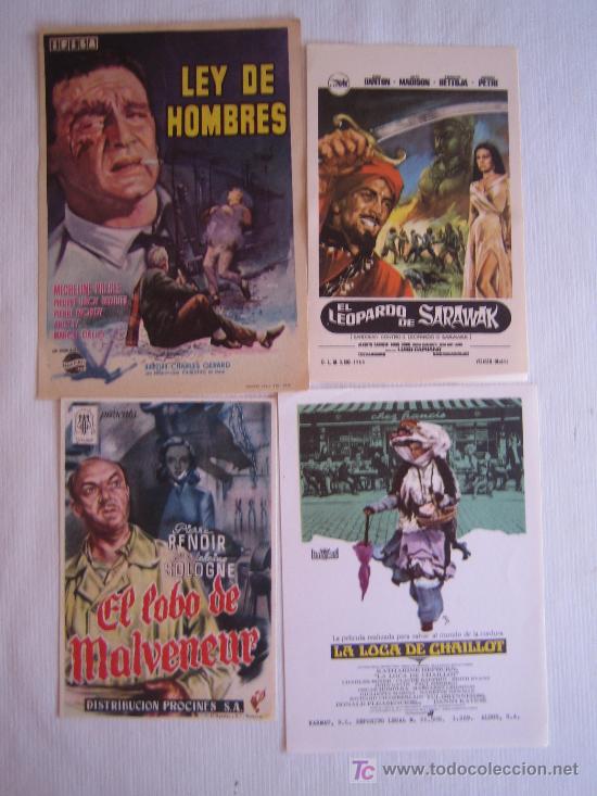 Folhetos de m&atilde;o de filmes antigos de cinema: Lote 4 folletos de mano