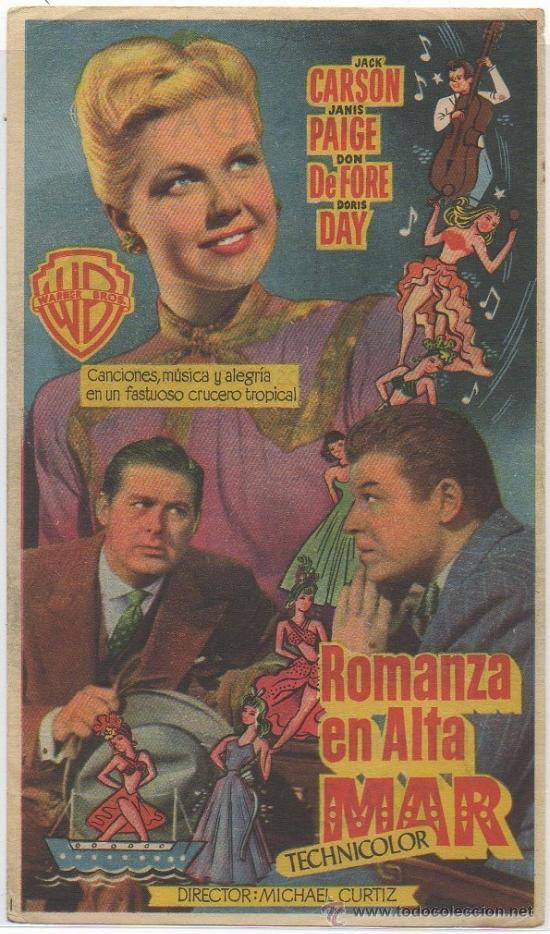 Cine: PROGRAMA DE MANO PROSPECTO DE CINE ROMANZA EN ALTA MAR DORIS DAY WARNER BROS