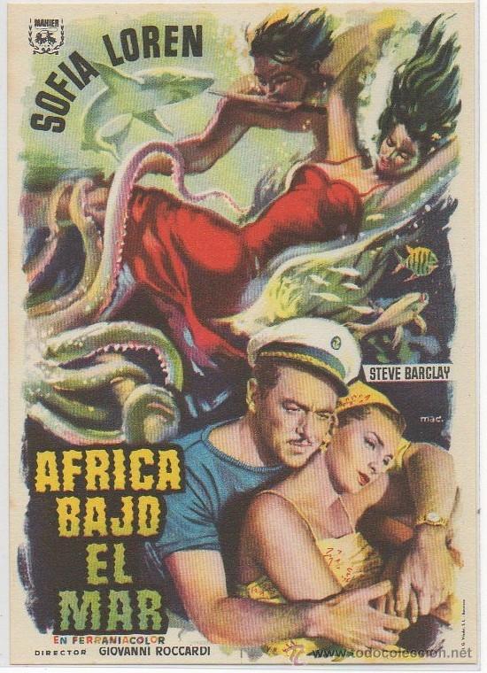 Cine: PROGRAMA DE MANO PROSPECTO DE CINE AFRICA BAJO EL MAR SOFIA LOREN
