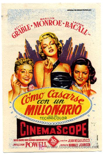 Cine: COMO CASARSE CON UN MILLONARIO , MARILIN MONROE , SOLIGO, 1956 , SENCILLO , PMD 374