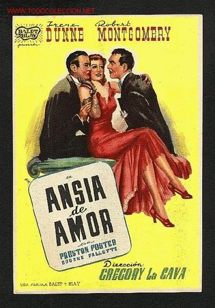 Foglietti di film di film antichi di cinema: Ansia de amor (Irene Dunne, Robert Montgomery)