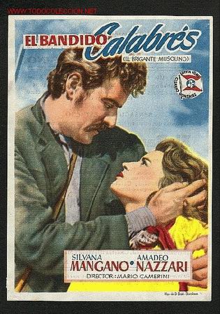 Folhetos de m&atilde;o de filmes antigos de cinema: El bandido calabres (Silvana Mangano, Amadeo Nazzari)