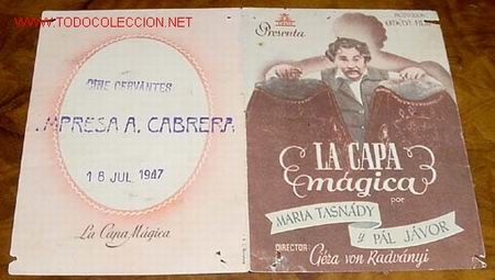 Cine: PROGRAMA DE CINE DOBLE LA CAPA MAGICA . CINE CERVANTES 1947 - Foto 1