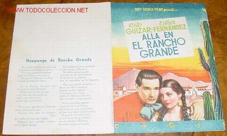 Cine: ANTIGUO PROGRAMA DE MANO DOBLE -  ALLA EN EL RANCHO GRANDE . - Foto 1