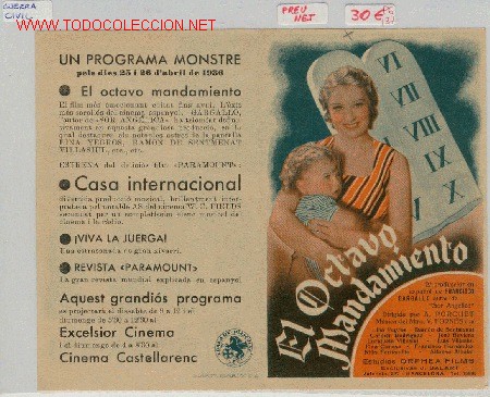 Cine: PROGRAMA EL OCTAVO MANDAMIENTO A&Ntilde;O 1936 - Foto 1