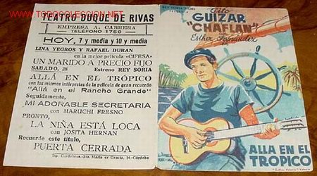 Cine: ALLA EN EL TROPICO- PROGRAMA DOBLE - PUBLICIDAD DEL TEATRO DUQUE DE RIVAS - Foto 1