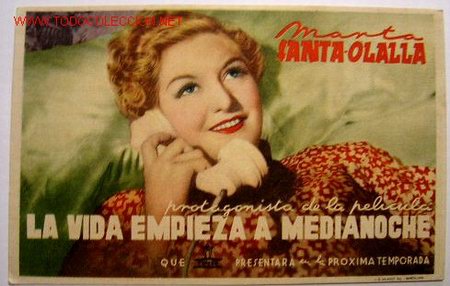 Folhetos de m&atilde;o de filmes antigos de cinema: LA VIDA EMPIEZA A MEDIANOCHE