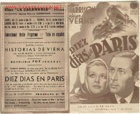 Foglietti di film di film antichi di cinema: PROGRAMA DIEZ DIAS EN PARIS