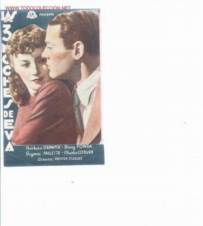 Cine: Las 3 noches de Eva.troquelado.Henry fonda.doble.lleva publicidad de cine con tampon