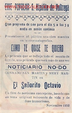 Cine: EL SE&Ntilde;ORITO OCTAVIO, Programa con publicidad al dorso (ver imagen complementaria) - Foto 2