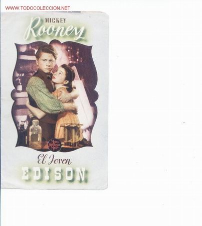 Cinema: El joven edison.doble con publicidad del cine Edison de Manlleu.1944