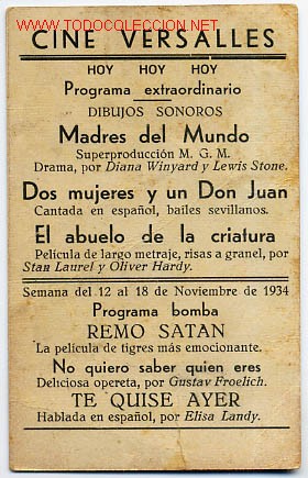 Foglietti di film di film antichi di cinema: MADRES DEL MUNDO Y OTRAS , 1934 , TARJETA