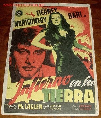 Folhetos de m&atilde;o de filmes antigos de cinema: ANTIGUO PROGRAMA DE MANO - INFIERNO EN LA TIERRA - PUBLICIDAD IMPERIAL CINEMA.