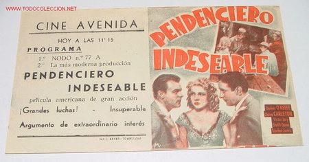 Cine: ANTIGUO FOLLETO DE MANO - PENDENCIERO INDESEABLE, DOBLE  - Con publicidad CINE AVENIDA.