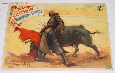 Cine: ANTIGUO FOLLETO DE MANO - TOROS - MARAVILLA DEL TOREO  - FILMOFONO - Dibujo de R. LLOPIS - FATIGADO