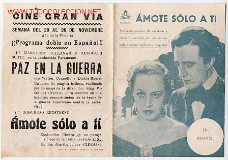 Cine: AMOTE SOLO A TI , PROGRAMA DOBLE. CIFESA, 1939 - Foto 1