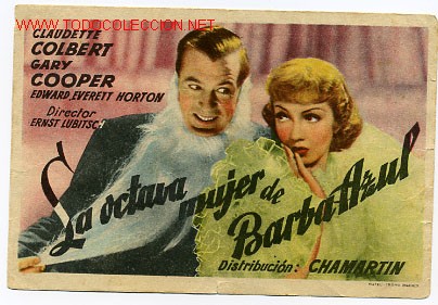 Cine: LA OCTAVA MUJER DE BARBA AZUL , GARY COOPER  , SI TIENE  CINE IMPRESO AL DORSO.  S128