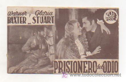 Kino: 'PRISIOINERO DEL ODIO'. 1938. METROPOL CINEMA. VILASSAR.