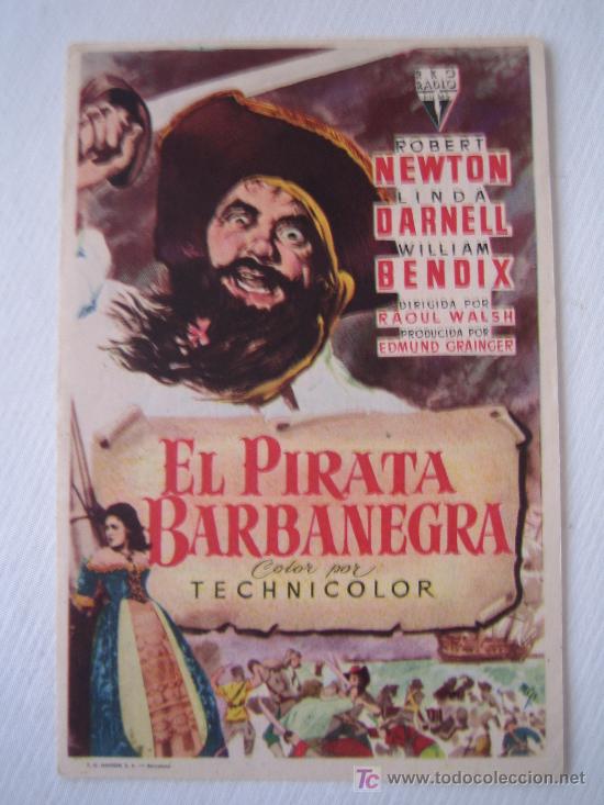 Foglietti di film di film antichi di cinema: Folleto de mano - El pirata barbanegra - RKO - linda darnell