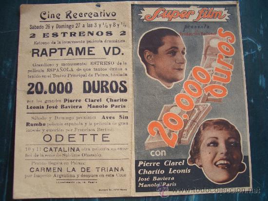 Foglietti di film di film antichi di cinema: 20.000 DUROS ( DORSO IMPRESO