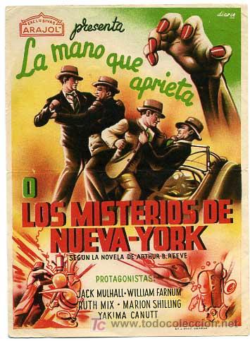 Cine: LA MANO QUE APRIETA O LOS MISTERIOS DE NUEVA YORK  , GRANDE  , ARAJOL , SENCILLO  . PM9448