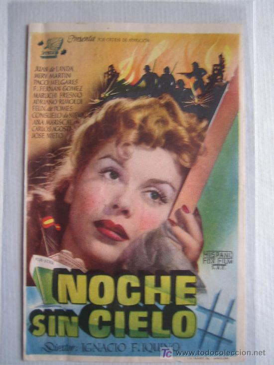 Cine: Folleto de mano - Noche sin cielo - Con ilustracion al dorso de Un americano en la RAF - Soligo