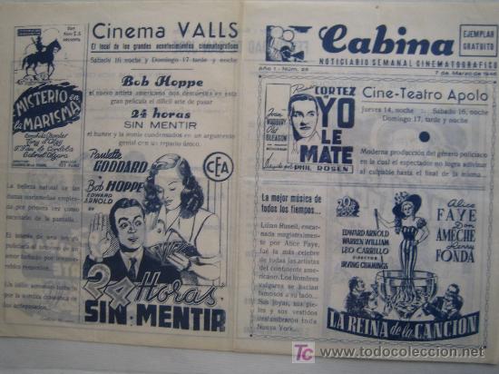 Cine: Folleto de mano local - La reina de la cancion - Soligo - Dos caraduras con suerte Abbott y costello