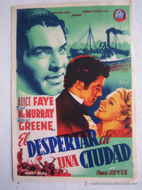 Cine: Folleto de mano - El despertar de una ciudad - Soligo - fox alice faye fred mcmurray