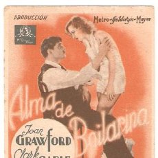 Cine: ALMA DE BAILARINA PROGRAMA TARJETA MGM CLARK GABLE JOAN CRAWFORD FRED ASTAIRE