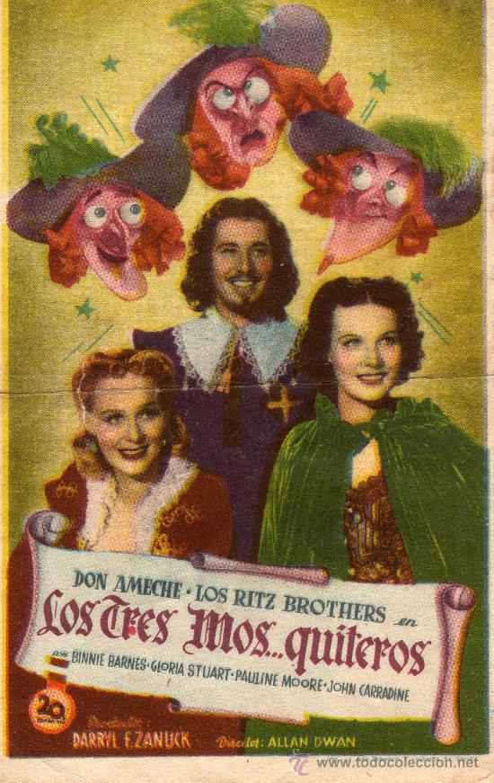 Folhetos de m&atilde;o de filmes antigos de cinema: LOS TRES MOS...QUITEROS-DON AMECHE,LOS RITZ BROTERS,BINNIE BARNES,GLORIA STUART