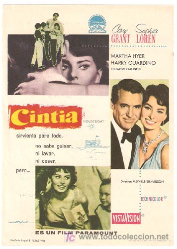 Cine: PTCC 325 CINTIA PROGRAMA SENCILLO PARAMOUNT blanco CARY GRANT SOFIA LOREN raro - Foto 1