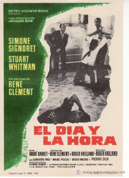 Cine: EL DIA Y LA HORA- PROGRAMAS DE MANO PARA COLECCIONAR-MIRE MAS EN RASTRILLOPORTOBELLO