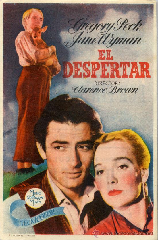 Cine: EL DESPERTAR 1946 (FOLLETO DE MANO ORIGINAL) GREGORY PECK - JANE WYMAN